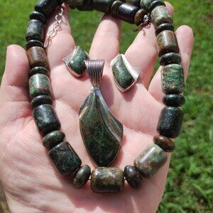 Jay King DTR mine finds Rainforest Jasper necklace pendant earrings 925 Sterling